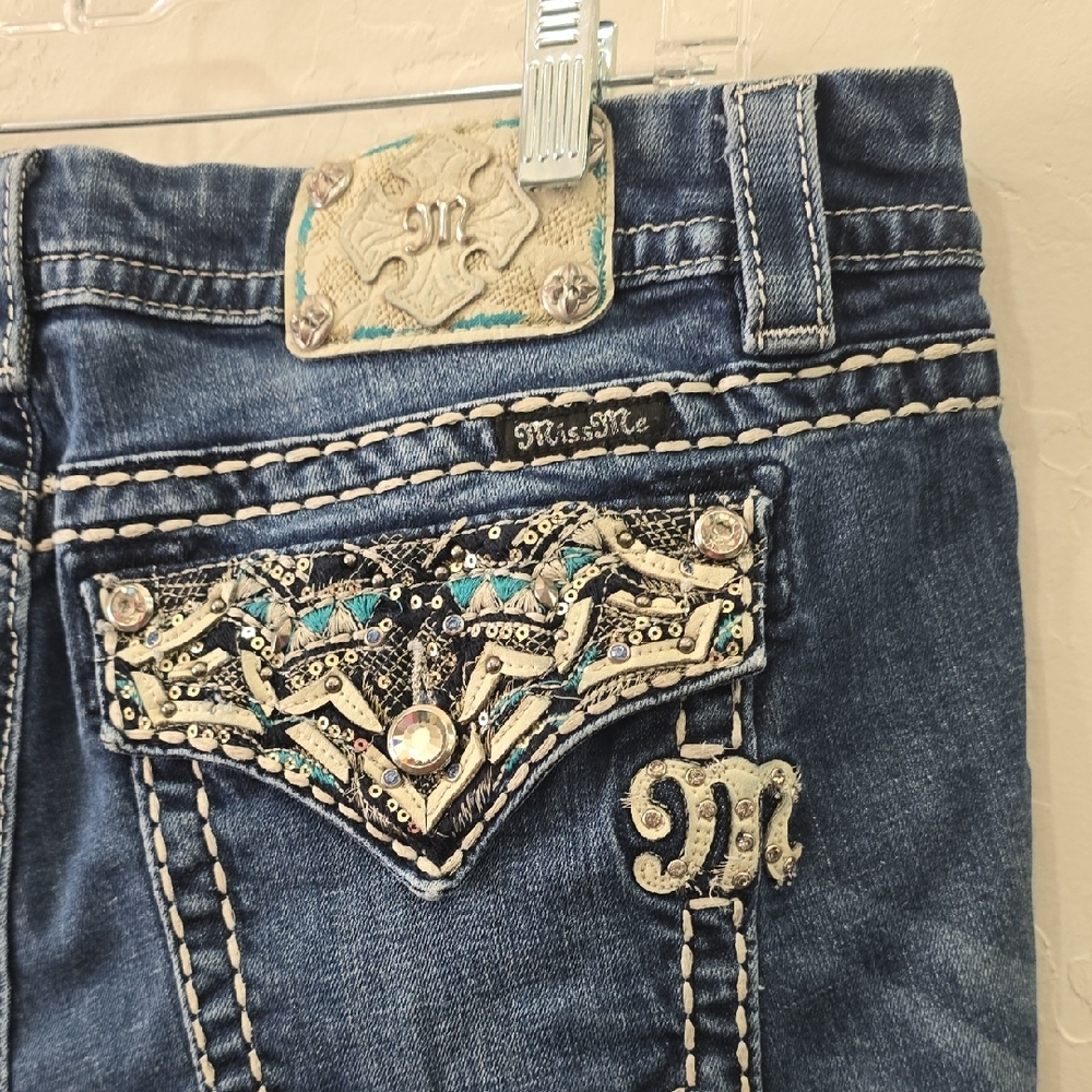 Miss Me Dark Blue Distressed Denim Shorts - Picture 6 of 7